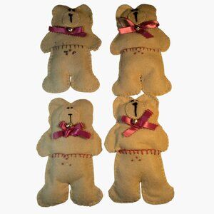 Felt Teddy Bear Ornaments Ribbon Bell Handmade lot 4